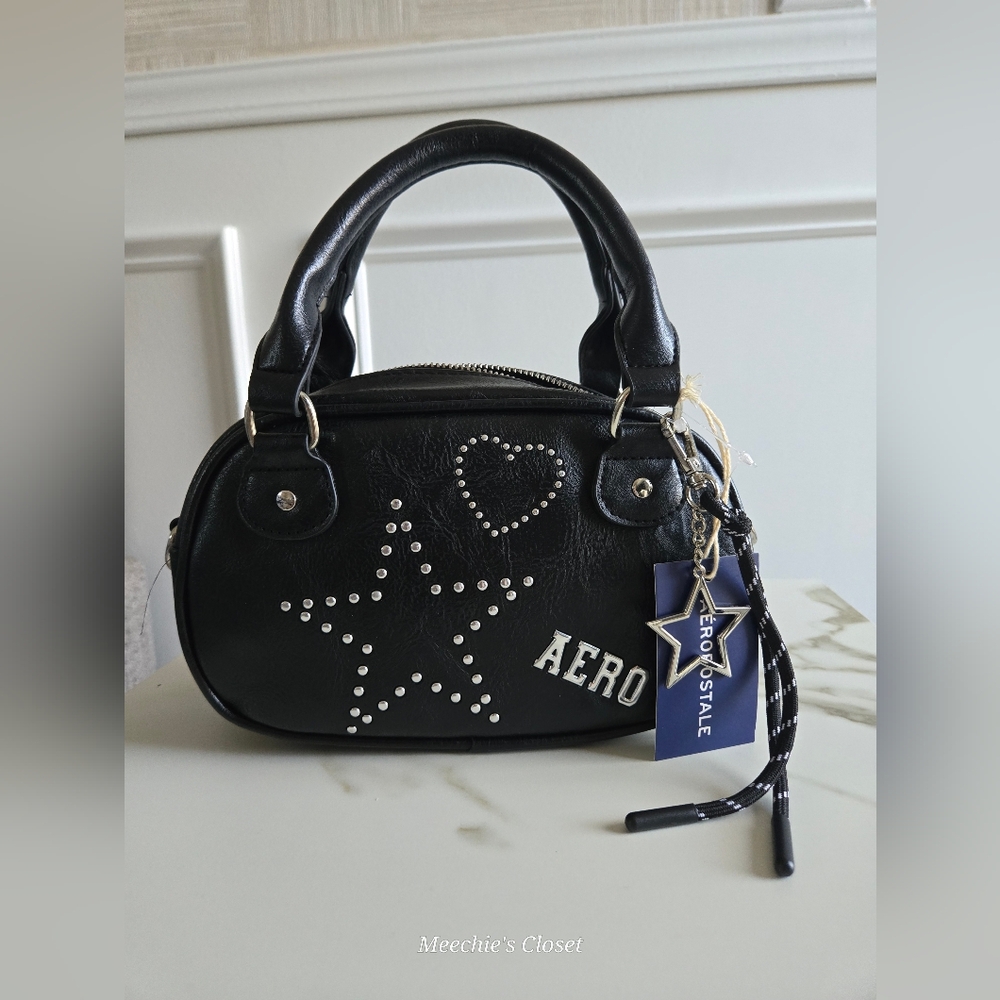 Aeropostale Y2K Studded Bowler Satchel Black Heart Star NWT